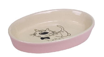 Katzen Keramikschale oval pink/beige - 120ml