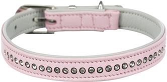 Halsband Strass Leder XS-S, 20-24cm/12mm rosa