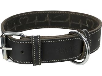 Rustic Fettleder Halsband schwarz M - 38-47cm/40mm