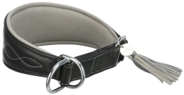 Halsband für Windhunde - Comfort - Leder - schwarz/grau - S